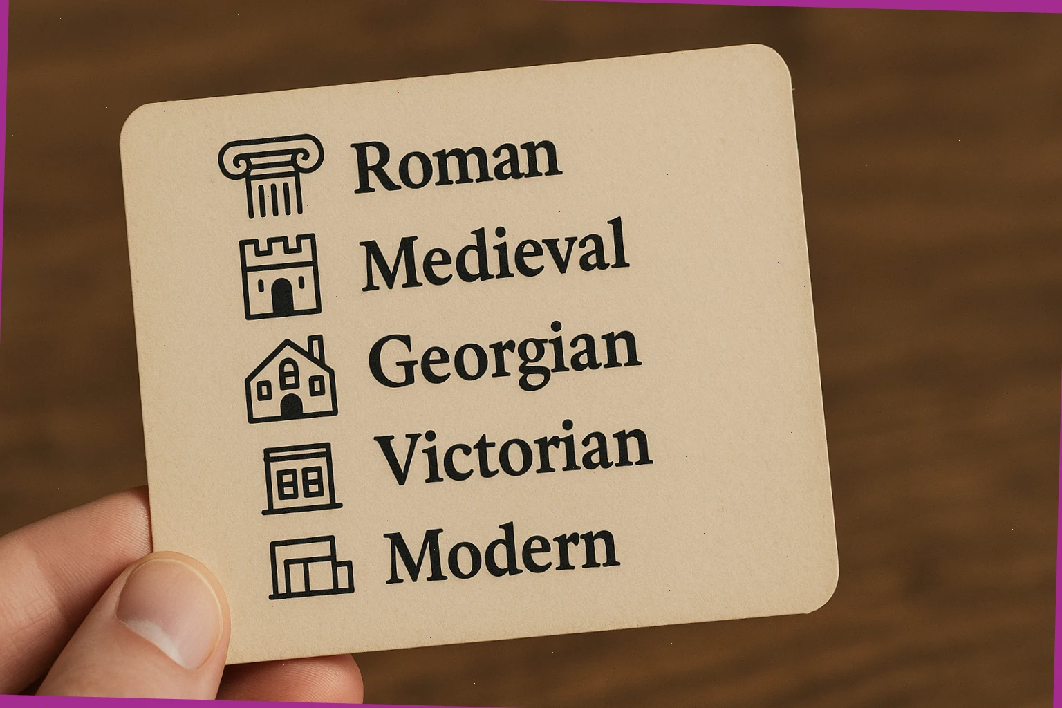 Sketch sheet with simple labels: Roman, Gothic, Georgian